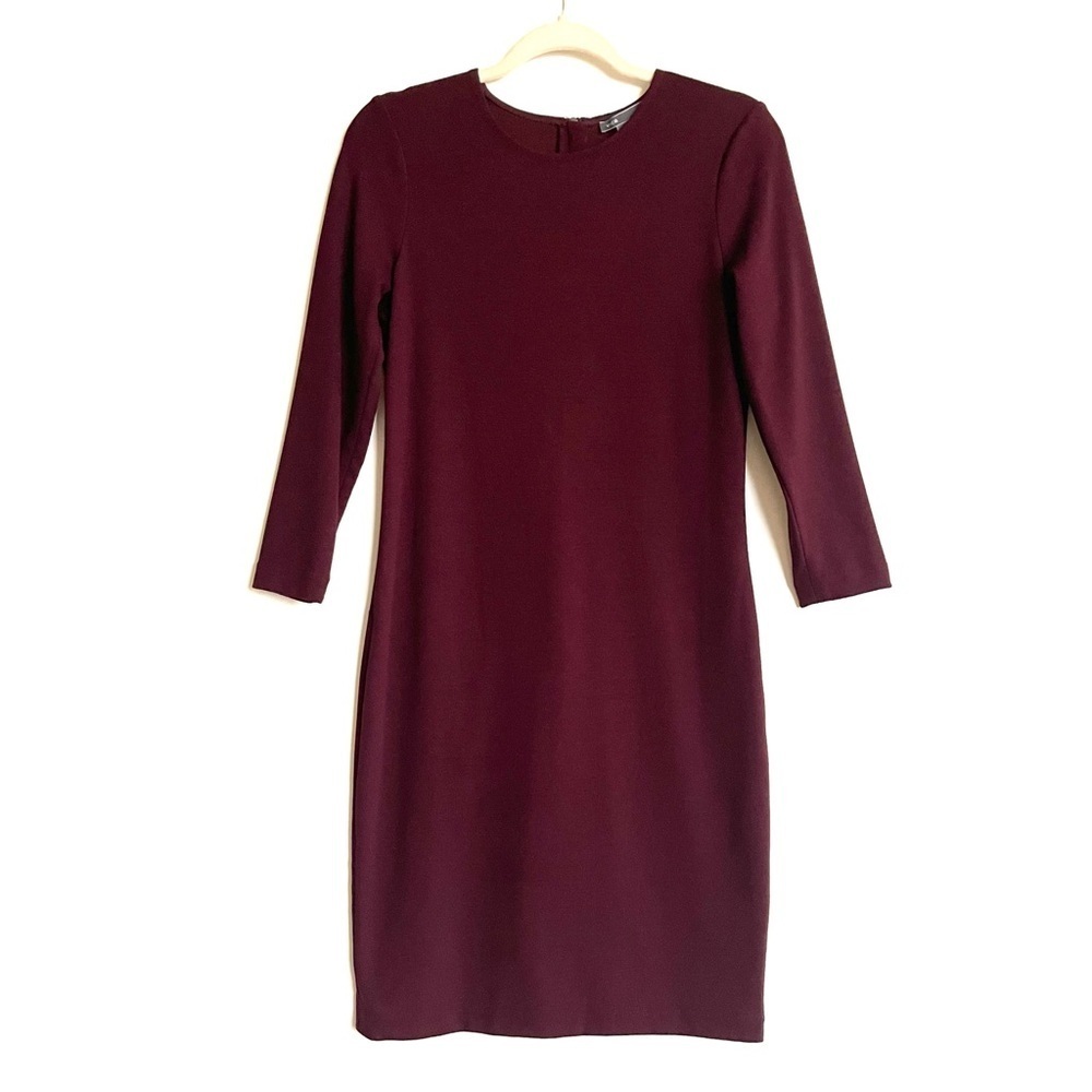 VINCE burgundy three quarter sleeve sheath dress